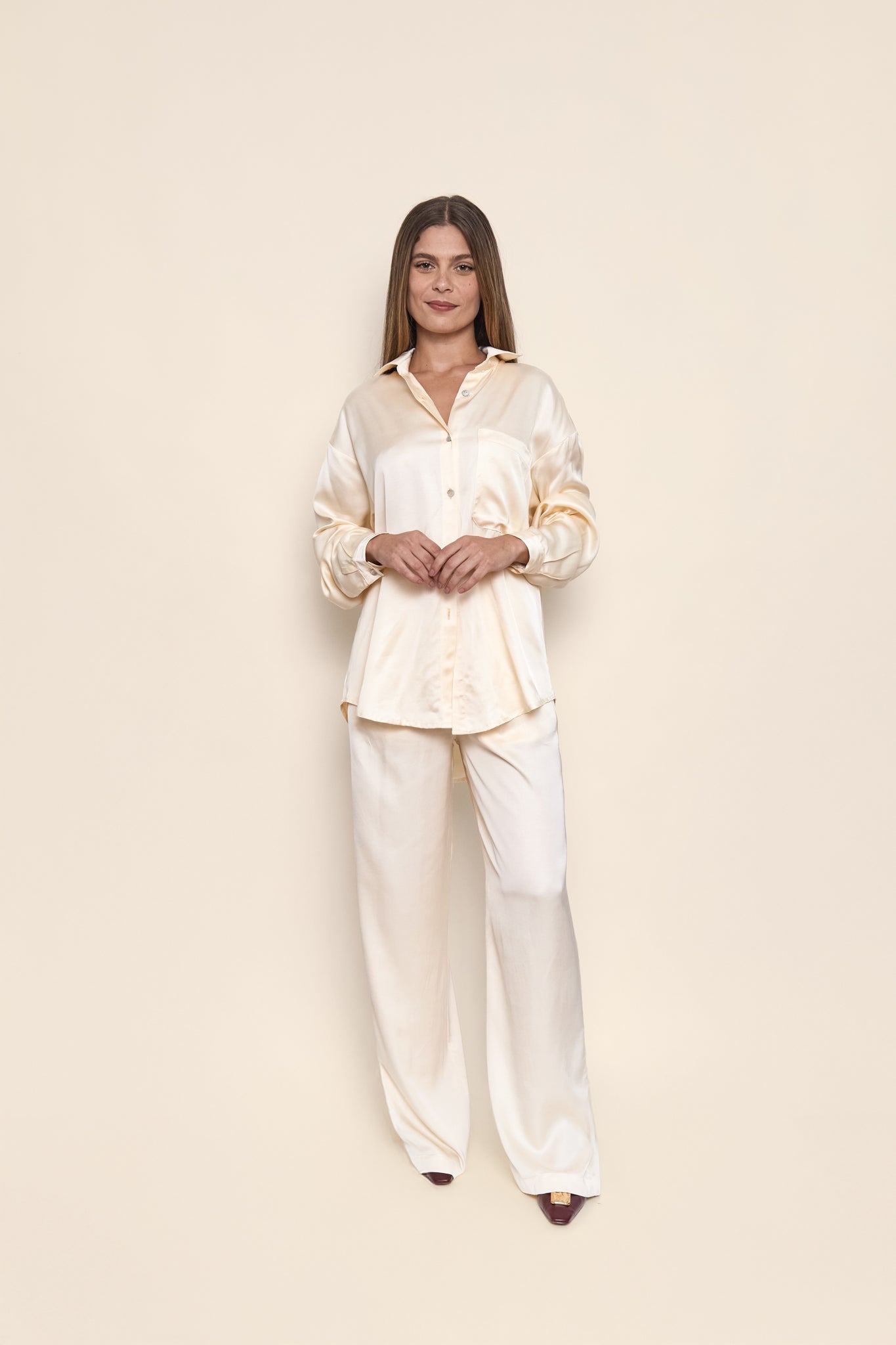 Lila Satin Shirt in Off White