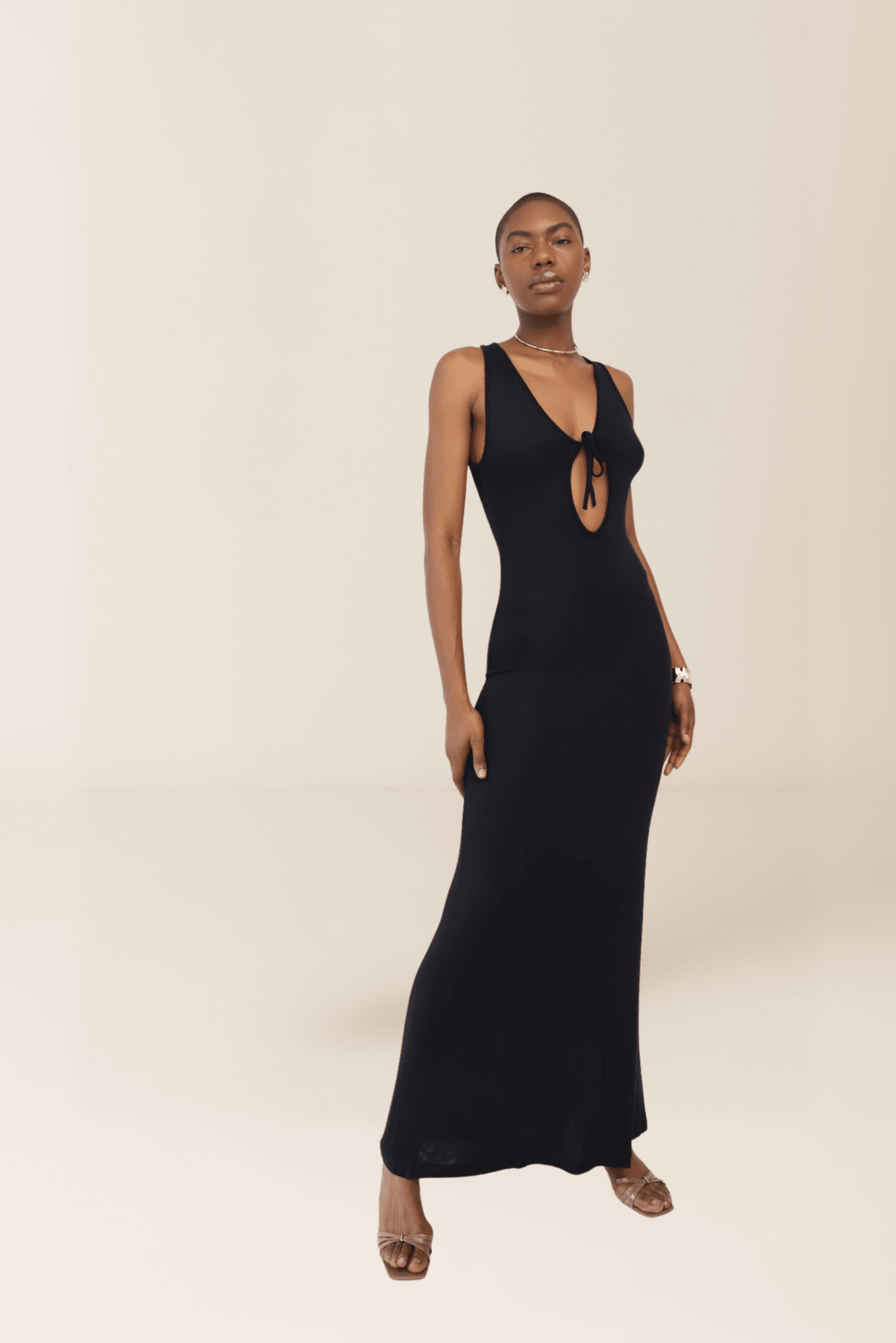 Black Front Tie Aria Maxi Dress - KNYT STUDIOS