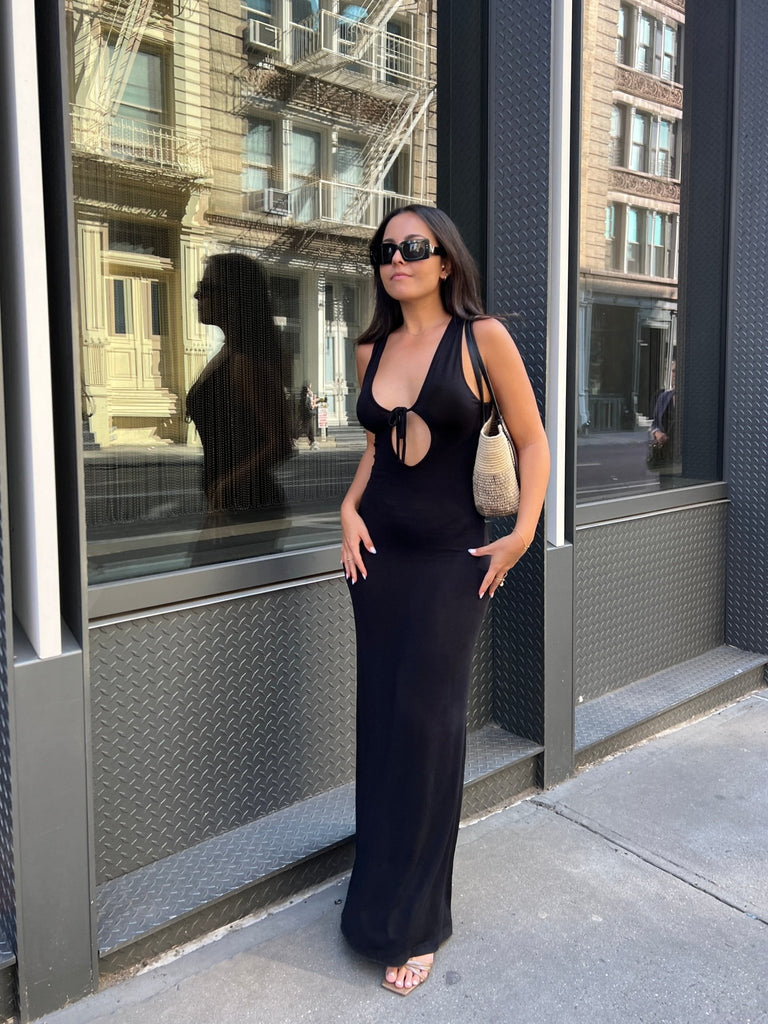 Black Front Tie Aria Maxi Dress - KNYT STUDIOS