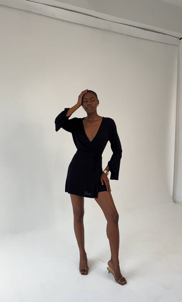 Black Hera Wrap Dress - KNYT STUDIOS