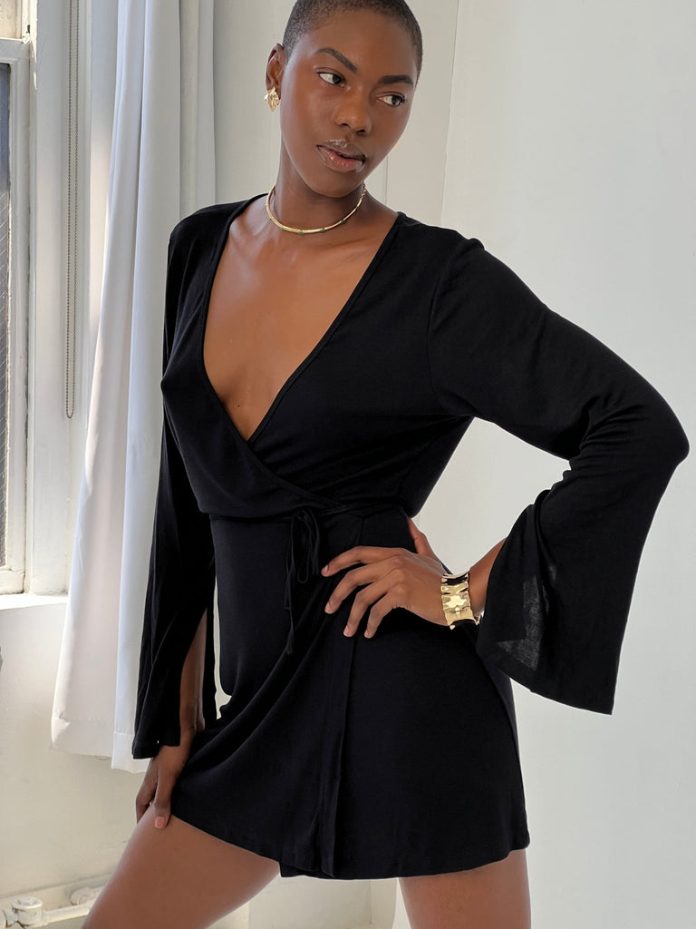 Black Hera Wrap Dress - KNYT STUDIOS