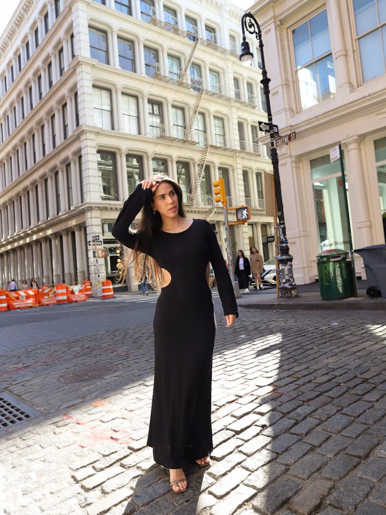 Black Long Sleeve Scarlett Maxi Dress - KNYT STUDIOS