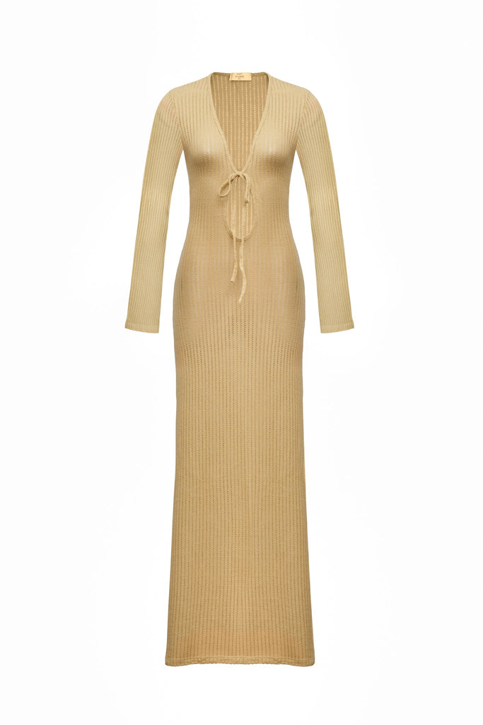 Camel Long Sleeve Aria Dress - KNYT STUDIOS