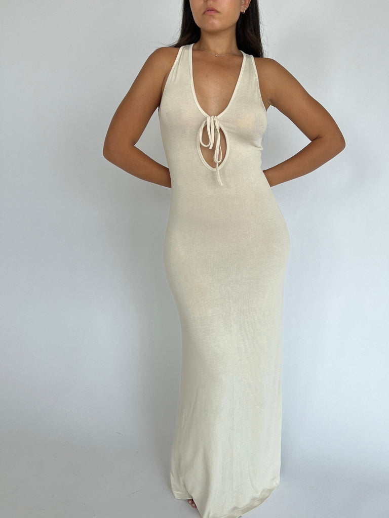 Cream Front Tie Aria Dress - KNYT STUDIOS