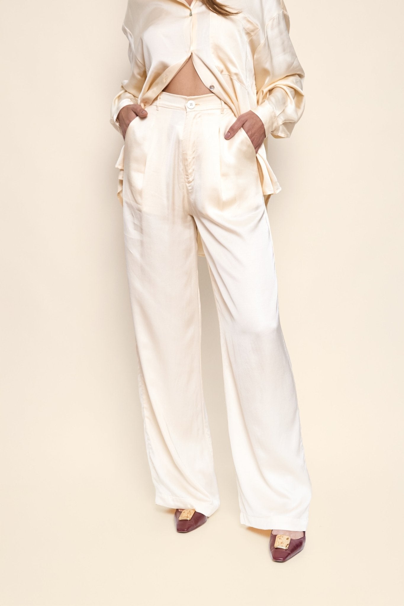 Lila Satin Pants in Off-White - KNYT STUDIOS