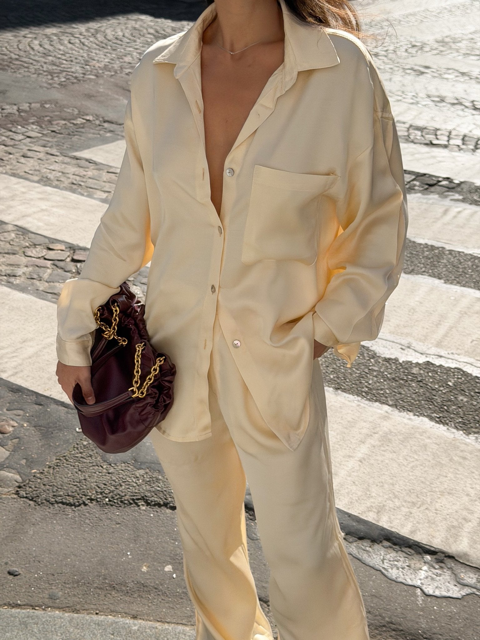 Lila Satin Shirt in Off White - KNYT STUDIOS