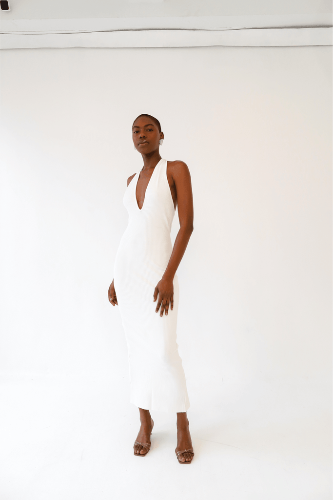 White Halter Dress Nara - KNYT STUDIOS